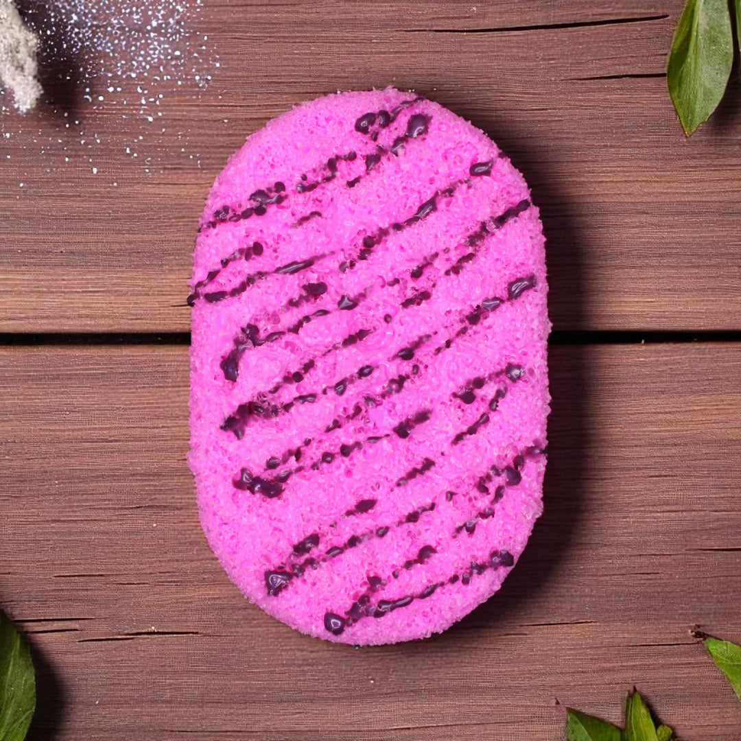 Enchanted Fairy vegan soap sponge by Bubble & Bathe, handmade in North Devon, fruity floral scent with banana, apple, and jasmine, plastic-free packaging