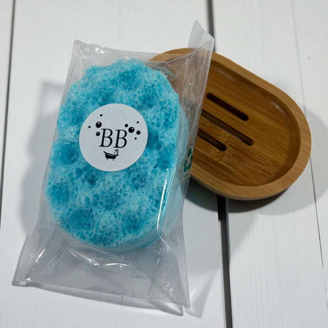Mini Soap Sponge & Bamboo Tray Bundle