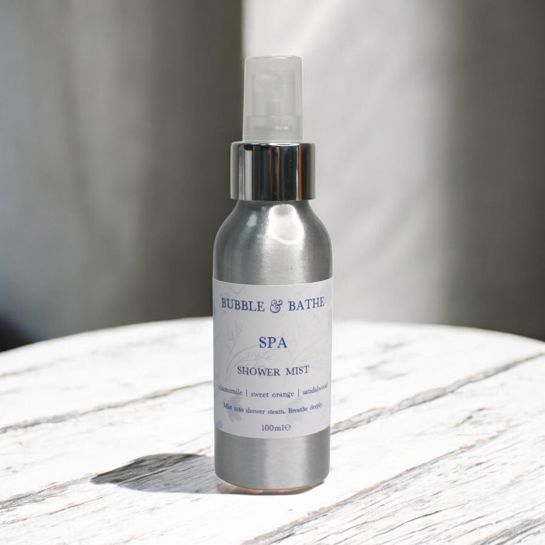 Bubble & Bathe Spa Shower Mist spray with Sandalwood and Sweet Orange that turns your daily shower into a luxury steam room.